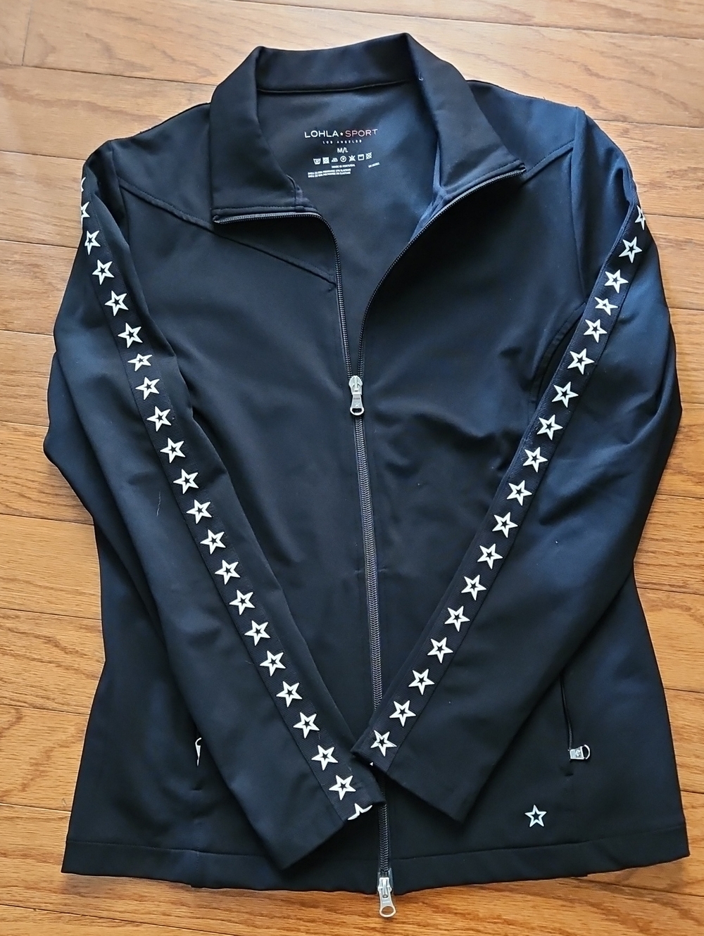 LOHLA SPORT Women's Black Star-Trim Zip Jacket sz M/L